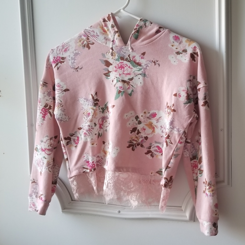 Girls' Love, Fire Cropped Floral Hoodie